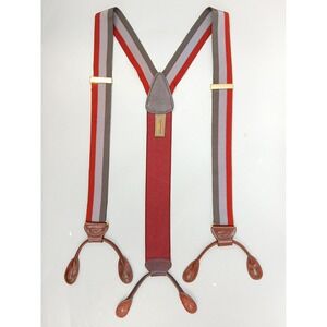 Trafalgar Suspenders Mens OS Red Striped Y-Back Leather Button End Braces